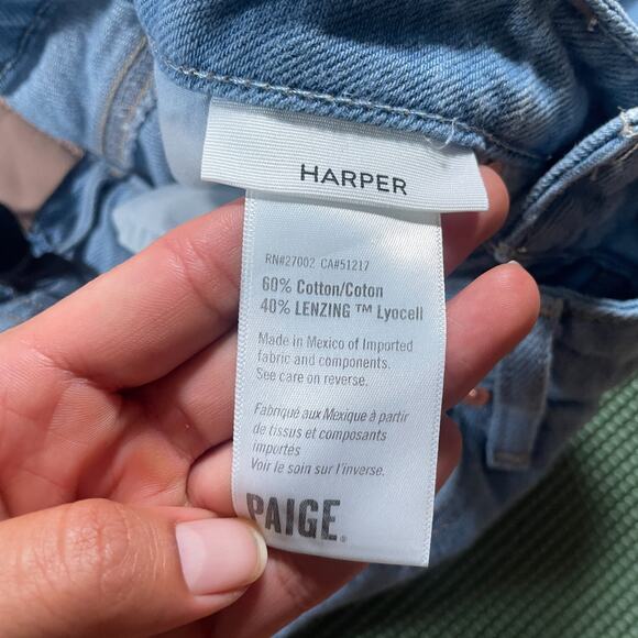 Paige Jeans Womens 29 Harper Wide Leg Light Blue Distressed Hem Relaxed Pants - Picture 9 of 16